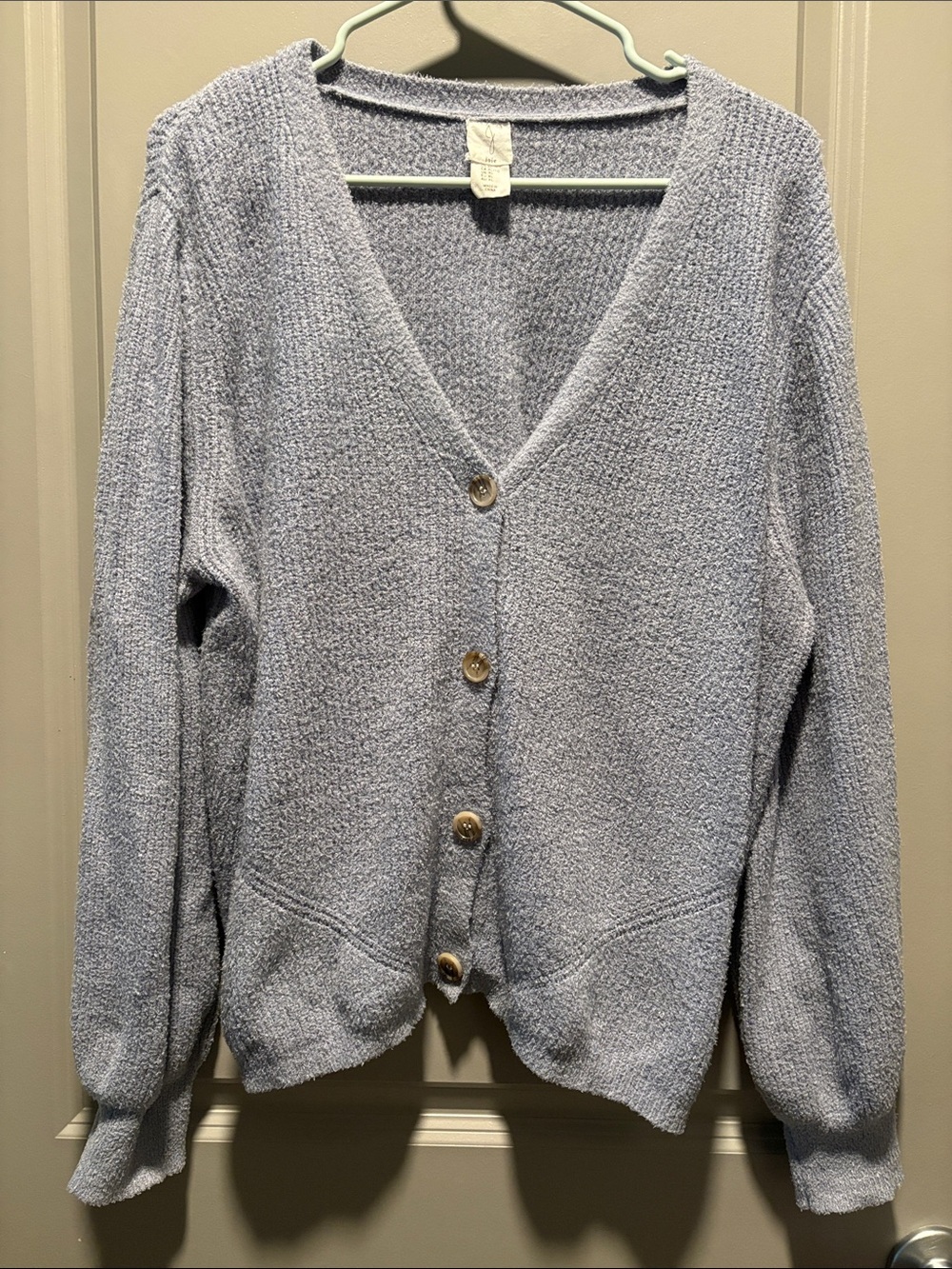 Joie Blue Bouclé Knit Cardigan Sweater XL Soft Button Front Cozy Luxe